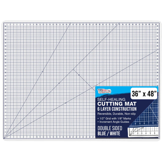 U.S. Art Supply 36" x 48" Self-Healing Cutting Mat 5-Ply - Double-Sided White/Blue Craft Mat, Non-Slip Cutting Mats for Crafts, Sewing, Quilting, Scrapbooking