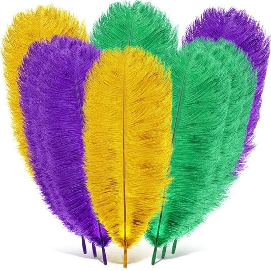 Hotop 90 Pcs Mardi Gras Ostrich Feathers 12"-14" Colorful Purple Yellow Green Feathers for Crafts DIY Ostrich Plumes Bulk for Carnival Costume Party Decoration Mardi Gras Accessories