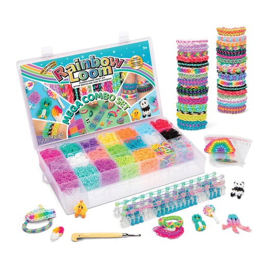 Rainbow Loom MEGA Combo Set, Features 7000+ Colorful Rubber Bands, 2 Step-by-Step Bracelet Instructions, Organizer Case, Great Gift for Kids 7+ DIY Craft, STEAM