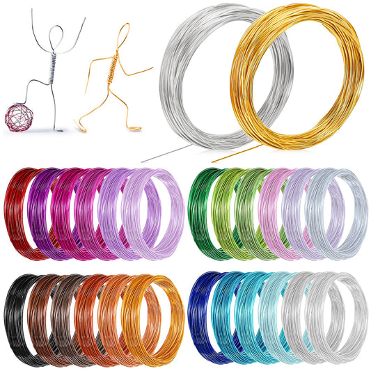 Foraineam 25 Colors 1230 Feet Colored Aluminum Craft Wire 20 Gauge / 0.8 mm Flexible Metal Artistic Floral Jewelry Beading Wire for DIY Jewelry Craft Making Art Supplies