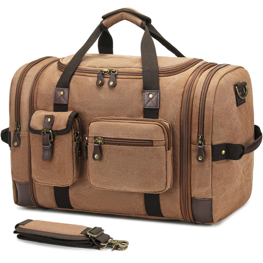 THYWD Canvas Duffle Bag for Travel, 55L Weekender Overnight Bag for Men & Women, Vintage Carry on Bags for Airplanes