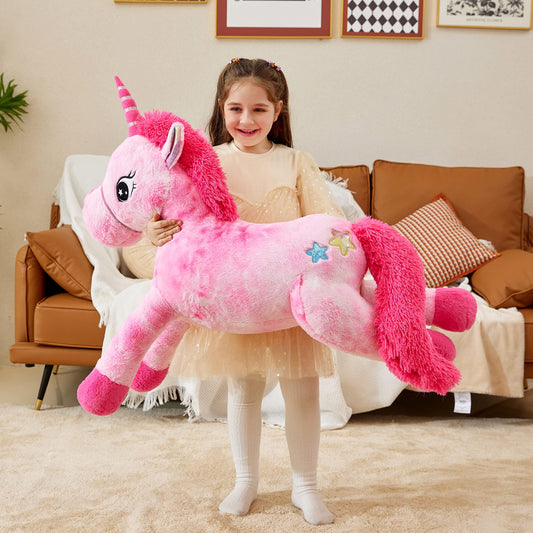 IKASA Giant Unicorn Stuffed Animal Plush Toys, Licorne Soft Toy Large Cute Huge Big Size Jumbo Kawaii Fluffy Plushy Fat Oversized Plushie,Gifts for Kids Girls (Pink, 43 inches)