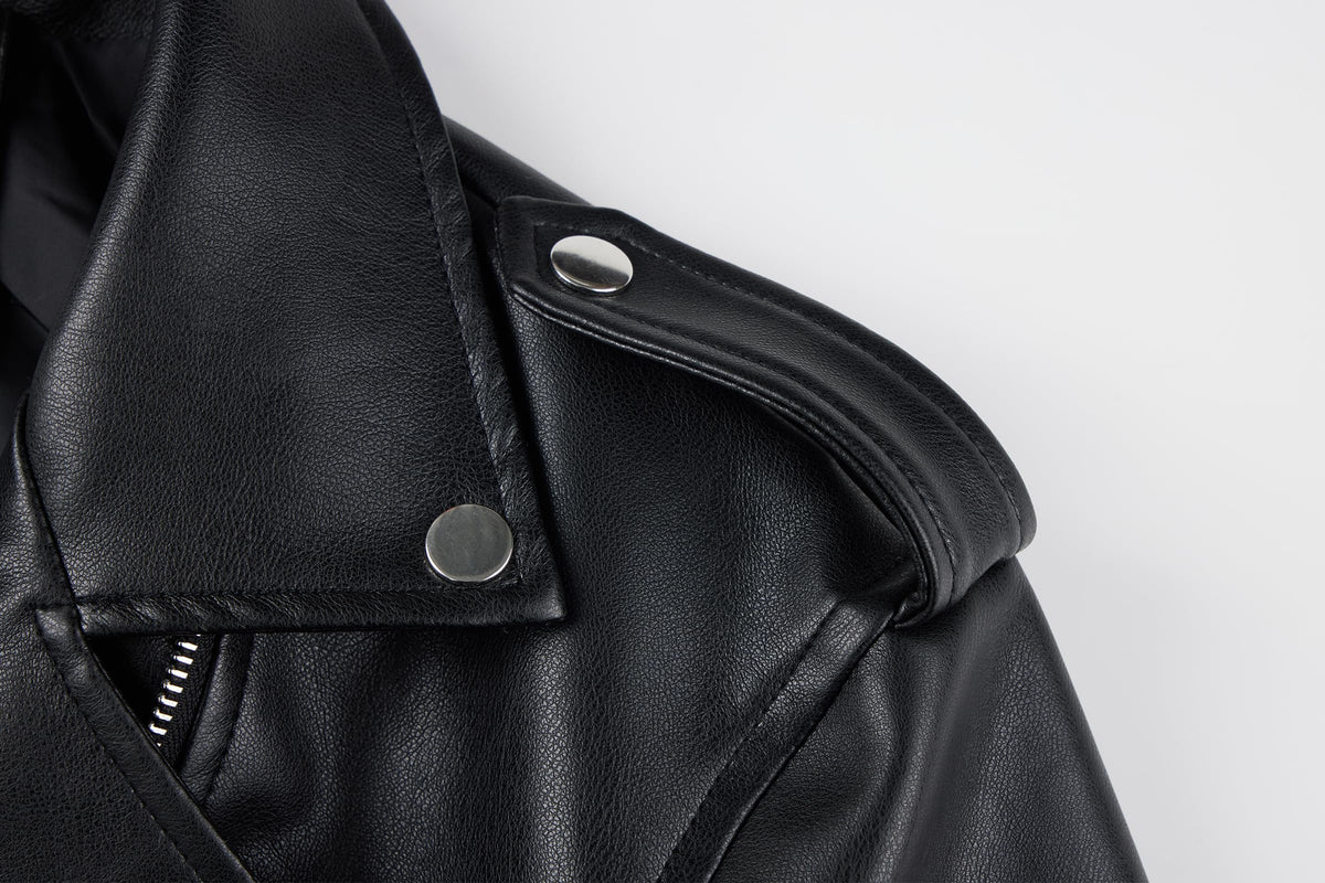 Bellivera Women's Faux Leather Color-Block Moto Zip Jacket Black M