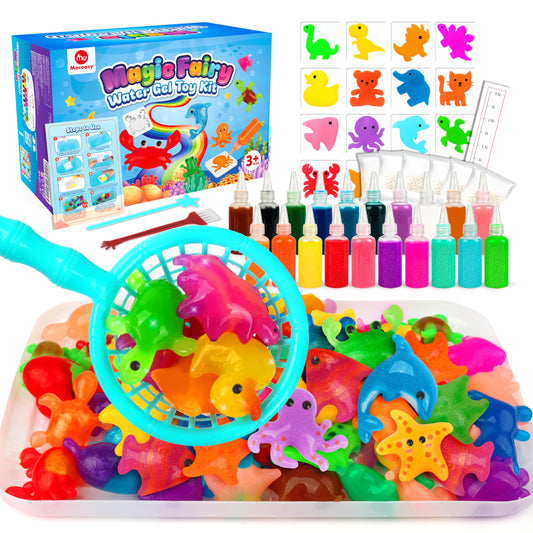 Mocoosy 20 Colors Magic Water Gel Kit for Kids, Aqua Fairy Water Elf Toy Kit with Aqua Gels & Squishy Molds, Make Your Own Squishies, DIY Squishy Maker Set Water Pets Crafts Boys Girls Birthday Gifts