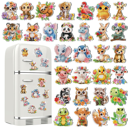 Xuhal 30 Pcs Spring Animal Diamond Painting Magnets Watercolor Flower Animal Diamond Art Magnet Kits for Adults 5D Rhinestone Elephant Tiger Refrigerator Magnetic Sticker for DIY Crafts Fridge Gifts