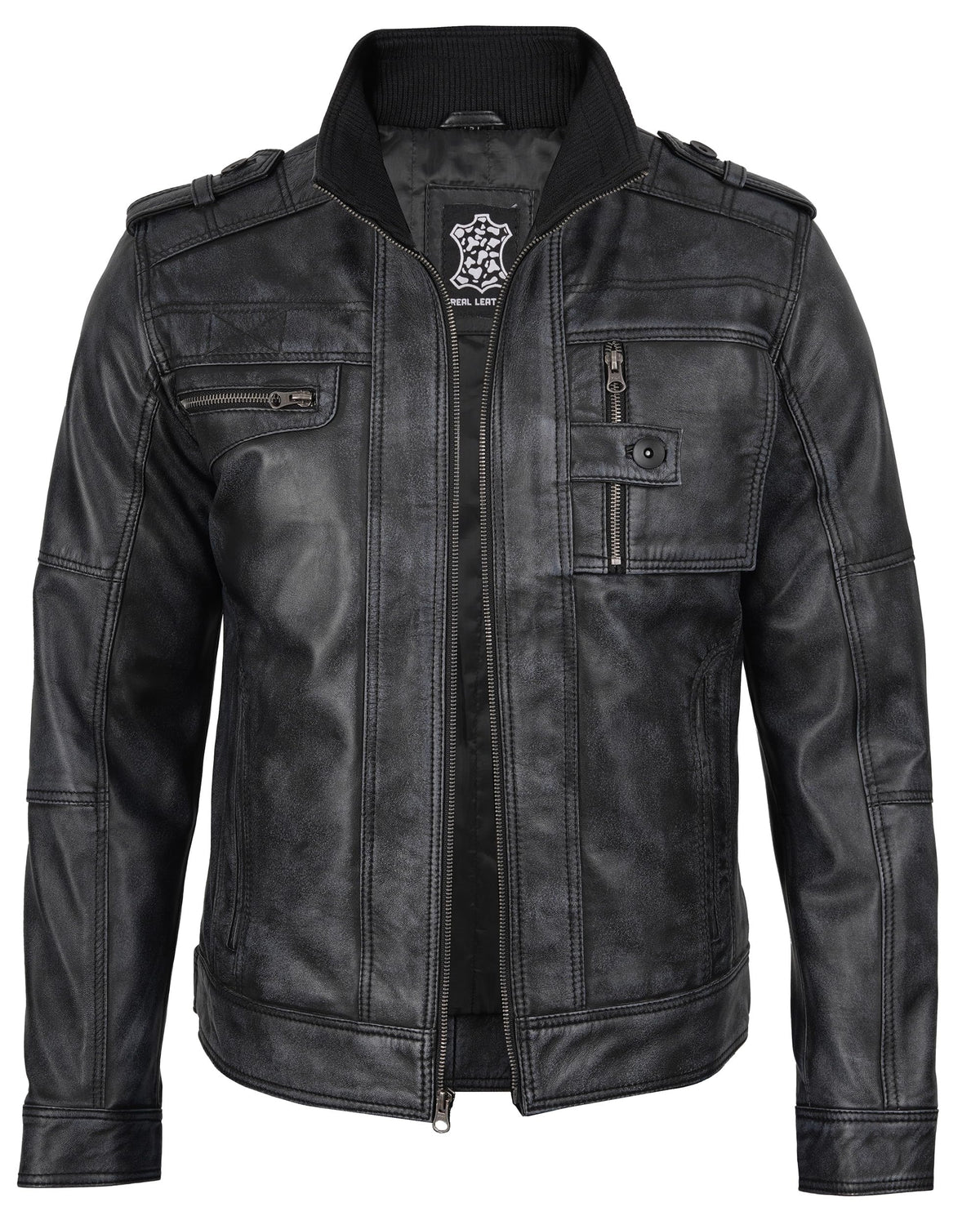 Blingsoul Real Leather Jacket Men- Black Leather Jacket for Men | [1108763] Tavares Distressed Black, M
