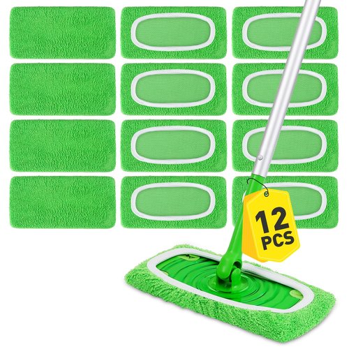 12Pcs Reusable Microfiber Mop Pads Compatible with Sweeper Mops,Dry Sweeping Cloths & Wet Mopping Pads Refills,Washable Mop Pads for Floor Cleaning