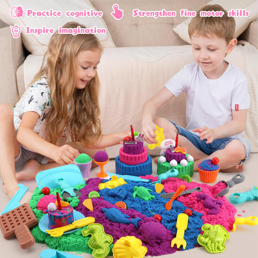 YIDESTARS Sensory Play Kit: Sand Art & Ice Cream Toy - 4lbs Colorful Sand,Molds,Tools,Sandbox w/Lid - Fun Gift for Kids(3-8)