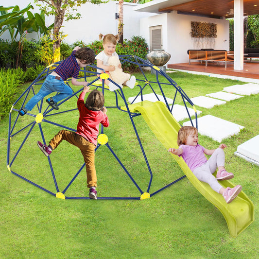 HONEY JOY Climbing Dome with Wave Slide, 13.3 FT Jungle Gym Monkey Bar for Backyard, Outdoor Climbing Toys for Toddlers Playground Equipment, Geometric Dome Climber for Boys Girls Age 3-8, Gift