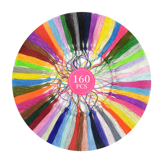 Bulk Bookmark Graduation Tassel Craft: 160pcs Small Colorful Tassels with String for Bag Chain Decoration,Handmade Keychain Fringe,DIY Key Charms Making,Furniture Pendant,Sublimation Cap Topper.