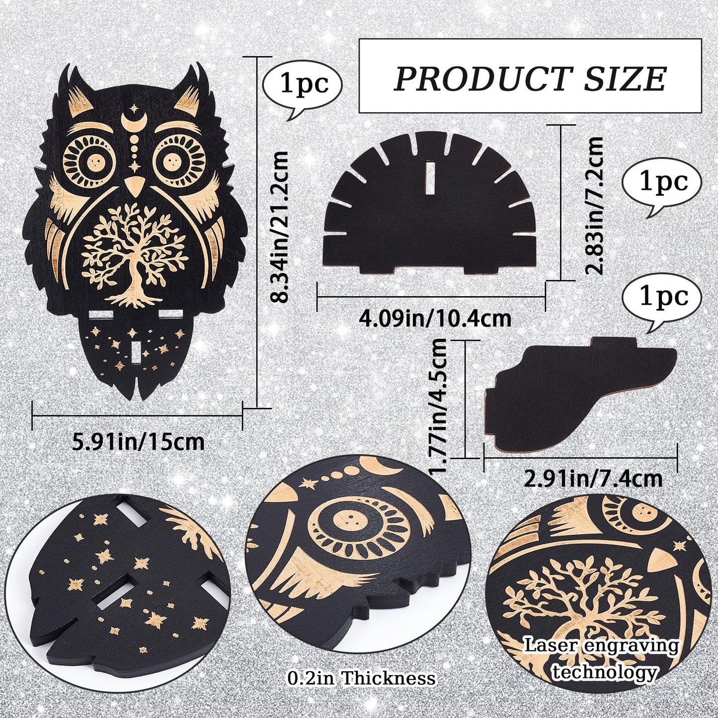CREATCABIN Crystal Display Shelf Wooden Crystal Wall Shelves Owl Tree of Life Wall Decor Floating Holder Storage Shelf Hanging Altar Witchy Stuff for Stones Essential Oil Spiritual Gift Black 8x6Inch