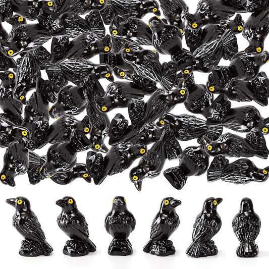 Regine Switzerland Miniature Black Raven Figurines - 30 Pcs Spooky Halloween Decor for Terrariums & Crafts