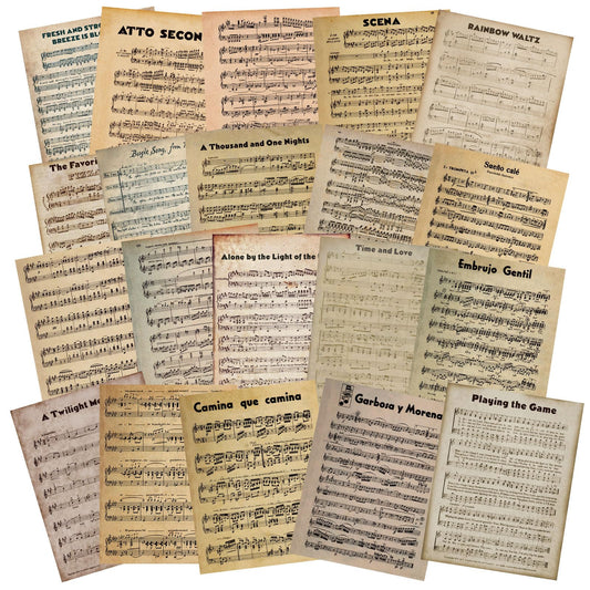 Fullhawl 20 Pcs Vintage Sheet Music Scrapbook Paper 8.5 x 11 Inch Decorative Decoupage Paper Double Sided Printed Music Sheets for Scrapbooking Craft Album Papercrafts