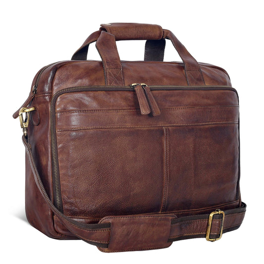 Oak Leathers Leather Messenger Bag for Men and Women - Laptop Briefcase Bag For College, Office, Adjustable Shoulder Strap (Brown Vintage New)