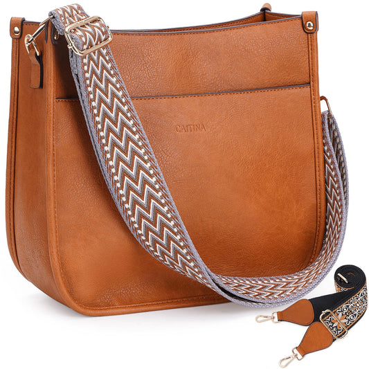Caitina Crossbody Bag For Women Vegan Leather Hobo Handbag Designer Crossbody Bucket Bag Shoulder Purse For Women with 2 Adjustable Strap(DreamyBrown