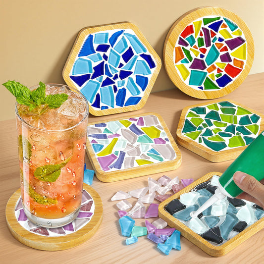ZAIONE Coaster Crafts Kit for Adults: 6 Sets DIY Mosaic Tiles Coasters with Grout Filler for Mother's Day Drinks Bottle Coffee Mug Home Decor