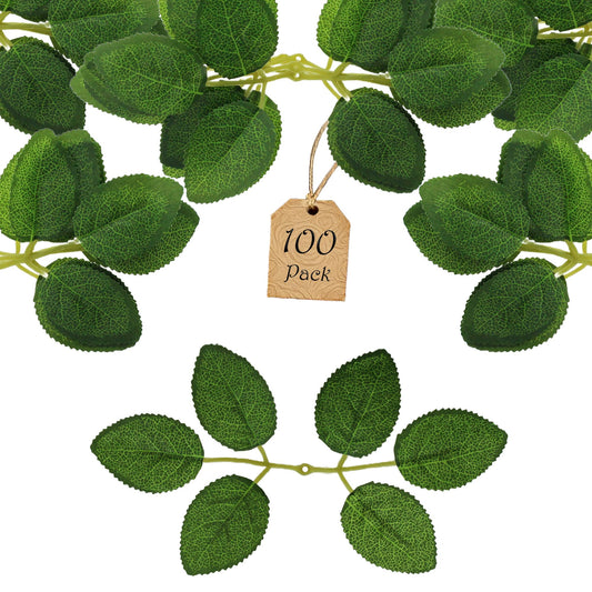 Vignor 100 Pcs Artificial Flowers Green Leaf Bulk Faux Greenery Silk Fake Rose Leaves Bouquet Garland Wreath Floral Arrangement Supplie DIY Craft (6 Medium-Leaf Green)