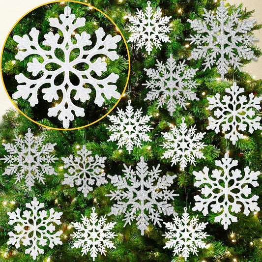 Skiennix Christmas Snowflake Ornaments - 36Pcs Glittering Plastic Hanging Decor for Winter Wonderland