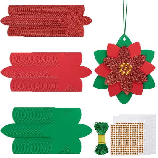 LFUTARI 30 Pcs Christmas DIY Poinsettia Flowers Craft, Foam Poinsettias Flower Ornaments, Christmas Glitter Red Flowers DIY Decoration for Holiday Home Party Tree Garland Wreath Porch Stair Decor