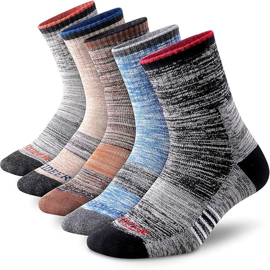 FEIDEER Men's Hiking Walking Socks, Multi-pack Wicking Cushioned Outdoor Recreation Quarter Crew Socks