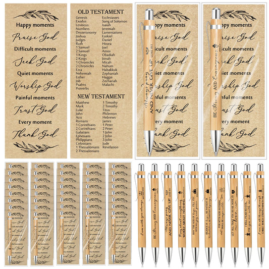 Spakon 100 Sets Fathers Day Gifts for Church Christian Pens Bulk Bible Verse Pen Religious Double Sided Emergency Numbers Bookmark for Men Women Sunday School