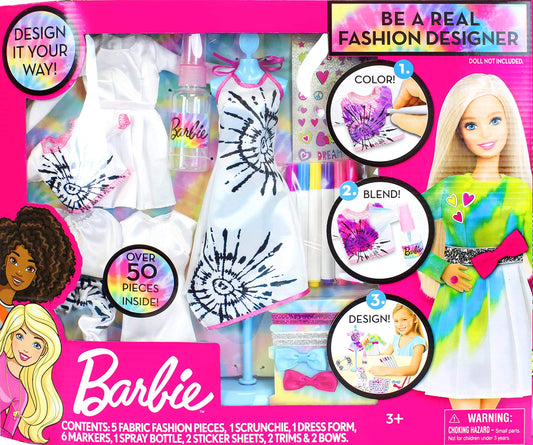 Tara Toys Barbie Tie-Dye Fashion Designer Kit – DIY Design Set for Girls with Dresses, Markers, Stickers & Tools – Create Real Barbie Outfits, Craft Activity for Kids Ages 6+