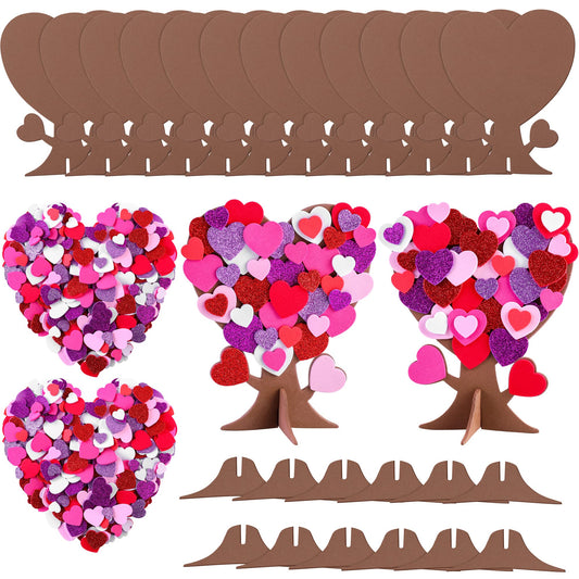 Fovths 362 Pieces Love Heart Tree Foam Stickers DIY Craft Set - 12 Trees and 350 Self-Adhesive Hearts for Valentine's Day, Wedding, Mother's Day Home Decor