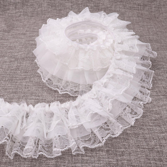 White Ruffle Lace Trim Elastic Trim for Bridal Wedding Decoration Sewing and Crafts (AIETSYEI)