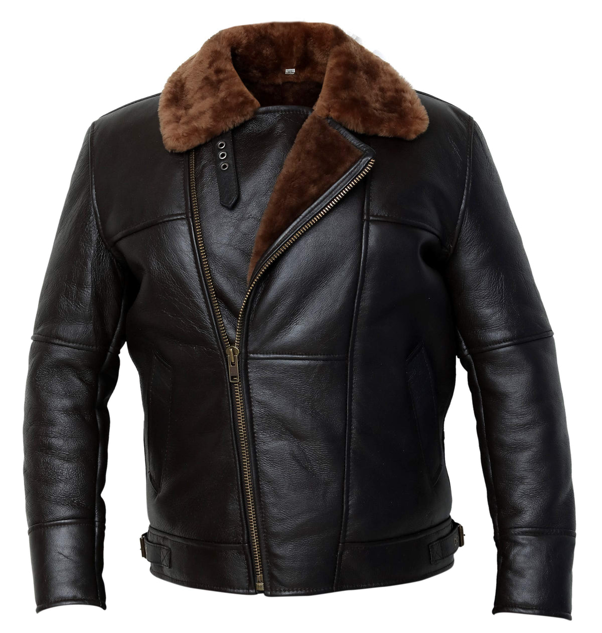RSH LeatherCraft Cross Zip B3 Bomber Aviator Real Shearling Brown Sheepskin Leather Jacket (2XL)