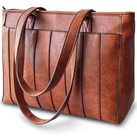 Laptop Bag for Women - 14" Vegan Leather Computer Bags for Laptops for Women - Padded Compartment - Leather Tote