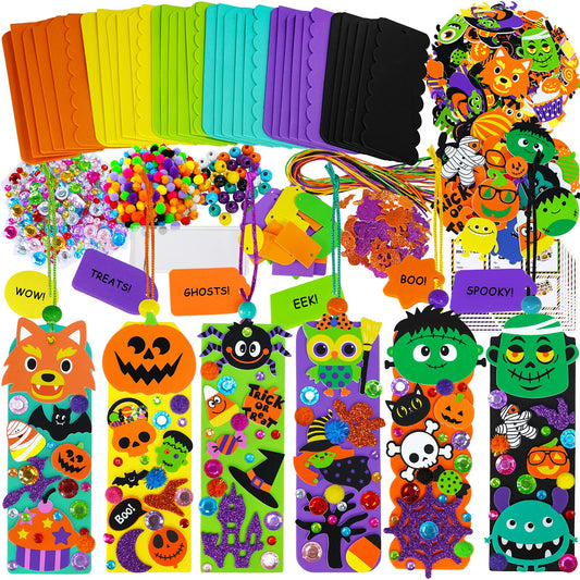 Winlyn 36 Sets Halloween Crafts Kits Holiday Fall Kids Crafts DIY Halloween Bookmarks Ornaments Art Sets Bats Monster Ghost Foam Stickers Arts and Crafts for Kids Classroom Activities Party Favors