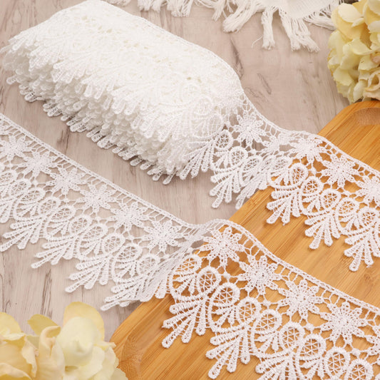 Green Lace Trim 7.5 Yards Wide Embroidered Floral Trim Edge Venise Lace Ribbon for Wedding Dress Crafting, Costume Design, DIY Apparel Embellishment, Home Decor
