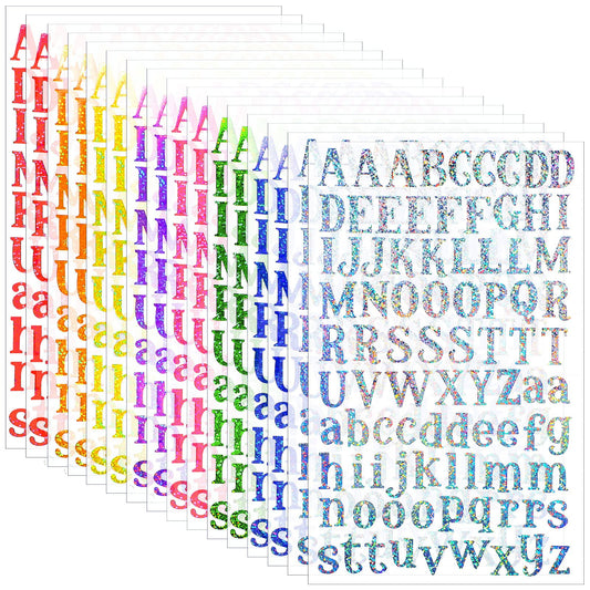 2160 Pieces 24 Sheets Holographic Laser Letter Stickers Glitter Self Adhesive Stickers Shiny Alphabet DIY Small Vinyl Decorative Decals for Cups Scrapbooks Window Door Cars(Multiple Colors)