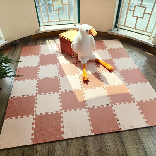 TCBunny Kids Soft EVA Foam Jigsaw Puzzle Play Mat, 36 Interlocking Tiles and Edges Baby Play Mat, for Kids Gym, Nursery, Playroom, Pet Mat, Total Floor Coverage 32 Sq Ft, Pink/Peach