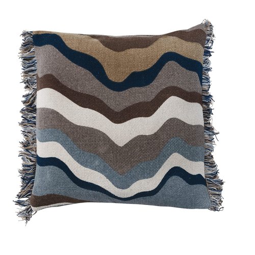 Bloomingville Abstract Print Cotton Throw Pillow Cover with Fringe, Multicolor