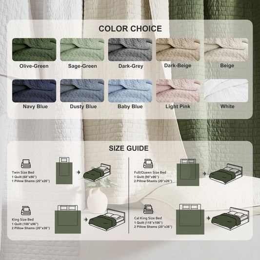 palassio Beige 100% Cotton Quilt Queen Size Bedding Sets with 2 Pillow Shams, Textured Lightweight Soft Bedspread Shabby Chic Coverlet, Neutral Quilted Comforter Bed Cover for All Season, 3 Pieces