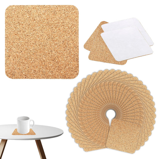 60 Pcs Self Adhesive Cork Coasters Square Rounded Corner 4 x 4 Cork Mats Backing Sheets for DIY Coasters Crafts Backing Tiles Supplies(Square)