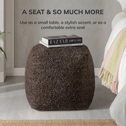 Anji Mountain Pouf Ottoman Foot Rest, Handmade Ottoman Pouf, Comfortable Foot Stool, Decorative Floor Seating for Living Room Decor, Bedroom & Home Décor Accent - Chocolate