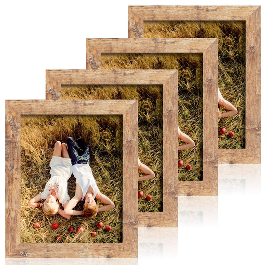 iRahmen 8x10 Picture Frame Set of 4, High Definition Real Glass Rustic Brown Frame, 8 x 10 Wood Photo Frames for Desktop Display and Wall Mounting