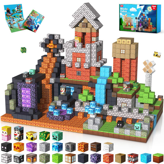 150PCS Magnetic Blocks - Magnet Building Blocks, Stacking Magents Cubes Toys Forest Dark Castle Set, STEM Montessori Sensory Toys for Kids Boys and Girls Ages 3 4 5 6 7 8 9 10 Easter Birthday Gifts