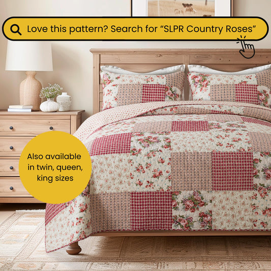 SLPR Cotton Quilted Throw Blanket, 50" x 60" Floral Farmhouse Patchwork Quilt, Shabby Chic Patchwork Throw Lap Quilt for Couch, Country Roses