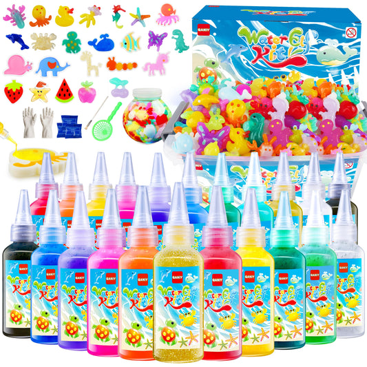 QANIY Magic Water Elf Toy Kit for Kids with 20 Gels and 24 Molds, Aqua Fairy,Fun DIY Craft Kit, Squishy Maker, Magic Water Art Kit Favors, Kids Christmas Gifts Crafts Ages 4-8
