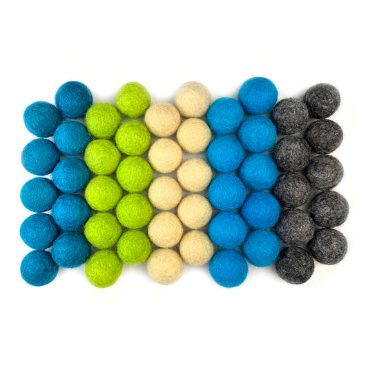 Wildflower by hu hands Wool Felt Balls | Assorted Blue, Green, Gray, Natural Color | Felt Pom Poms Handmade in Nepal for Crafts, DIY Garland, Felting, Baby Mobile, Cat Toy | .8-1 Inch | Muslin Bag