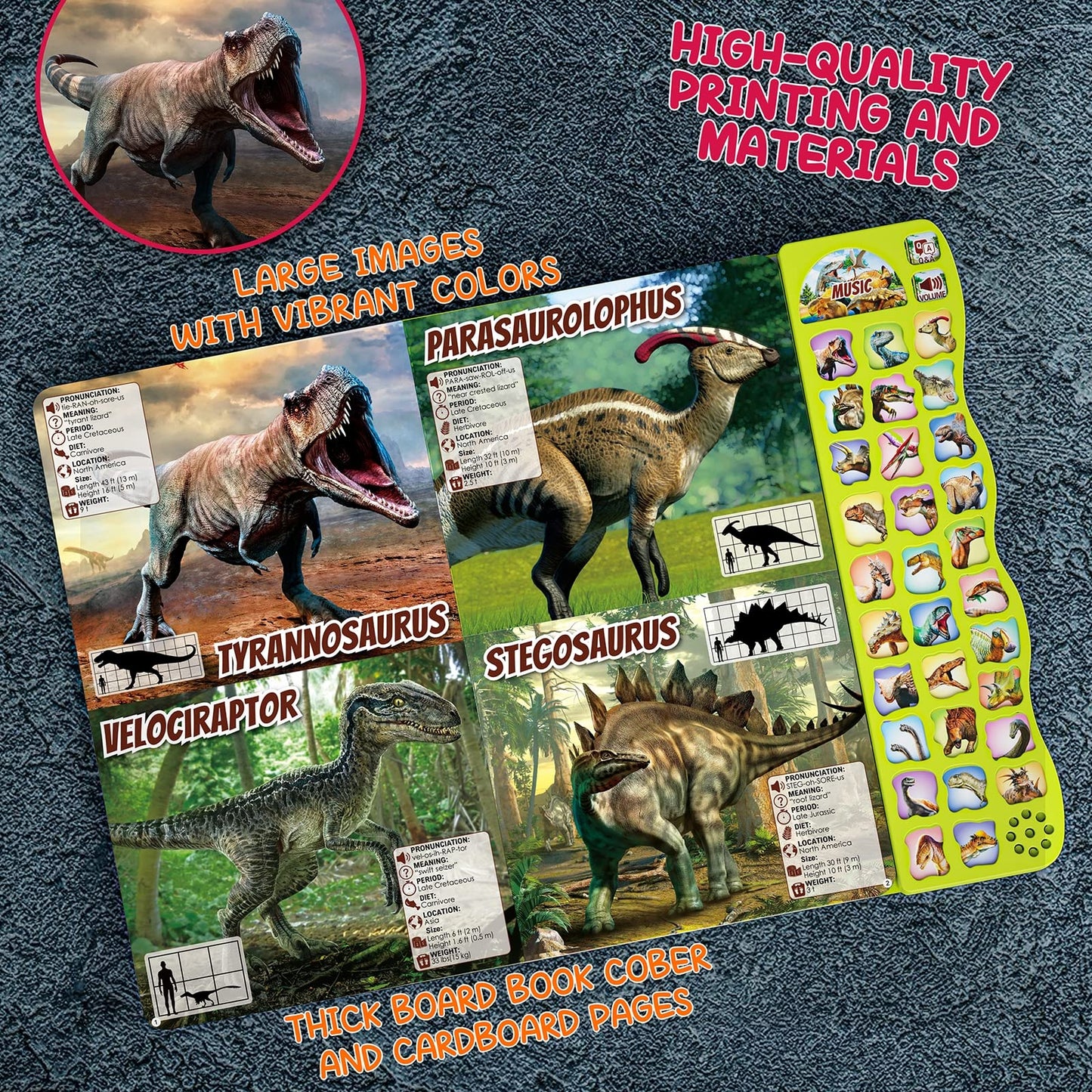 Dinosaur Toys for Kids 3-5 Dinosaur Book with Sounds 30 Species Names & Realistic Sounds InteractiveToys for Boys Girls Kids 2 3 4 5 6 7 Year Old Dinosaur Toys Gifts(Dinosaur Book)