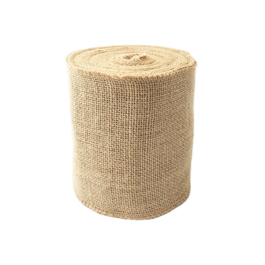 LWR CRAFTS Natural Burlap Ribbon 6 Inch x 32 Feet - Jute Fabric Webbing for Rustic Wedding Decorations, Table Runners, Chair Sashes, DIY Crafts & Christmas Wreath