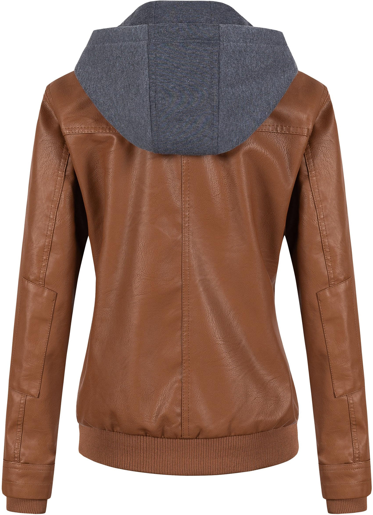 CREATMO US Faux Leather Jacket Women Womens Bomber Jackets Fashion Zip Up Lightweight Moto Biker Coat With Hood Brown 4XL