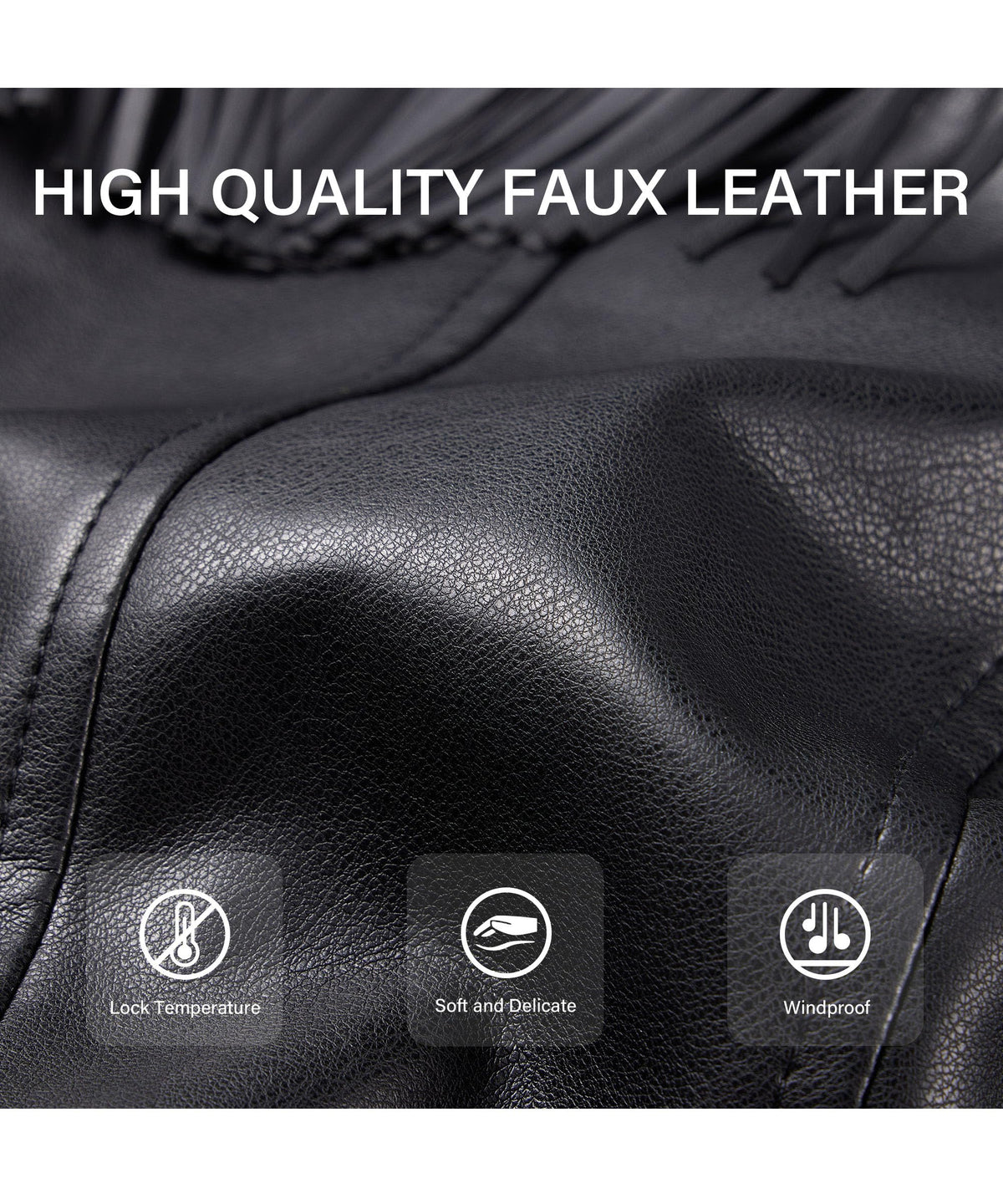 XULIKU Women Faux Leather Jacket, Fall Spring Lapel Short Cropped Vegan Zipper Up Fringe Tassel Trim Pleather Coat with Belt,Pocketless,Black,XL
