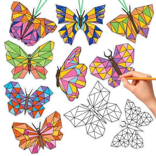 BeYumi 83Pcs Color Your Own Butterfly Kit for Kids DIY Coloring Craft Kit Coloring Spring Butterfly Ornament Geometric Card Decor School Classroom Springtime Party Activity Art Craft Project