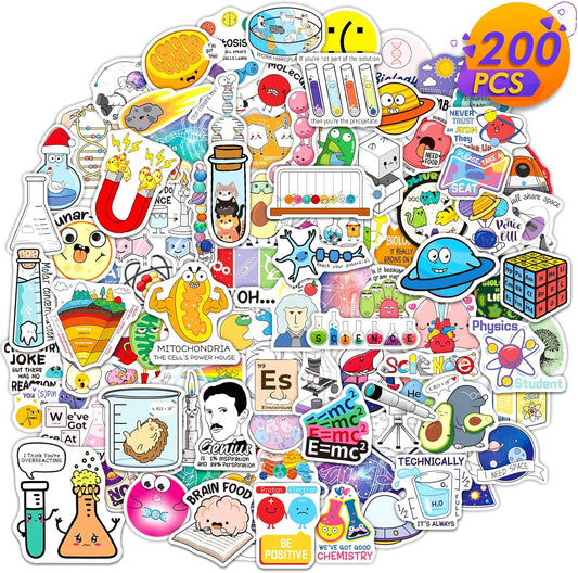 200PCS WAKEMOODEI Science Stickers Bulk, Chemistry Biology Physics Geology Natural Science Stickers for Kids Student