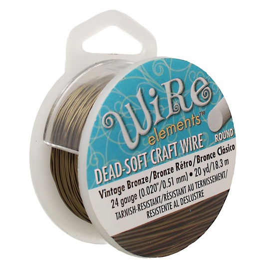 The Beadsmith Wire Elements Craft Wire – Tarnish Resistant, Soft Temper, Round, Vintage Bronze Color – 0.51mm, 24 Gauge, 20 Yard Spool – Jewelry Making, Wire Wrapping, Floral, & Other DIY Crafts